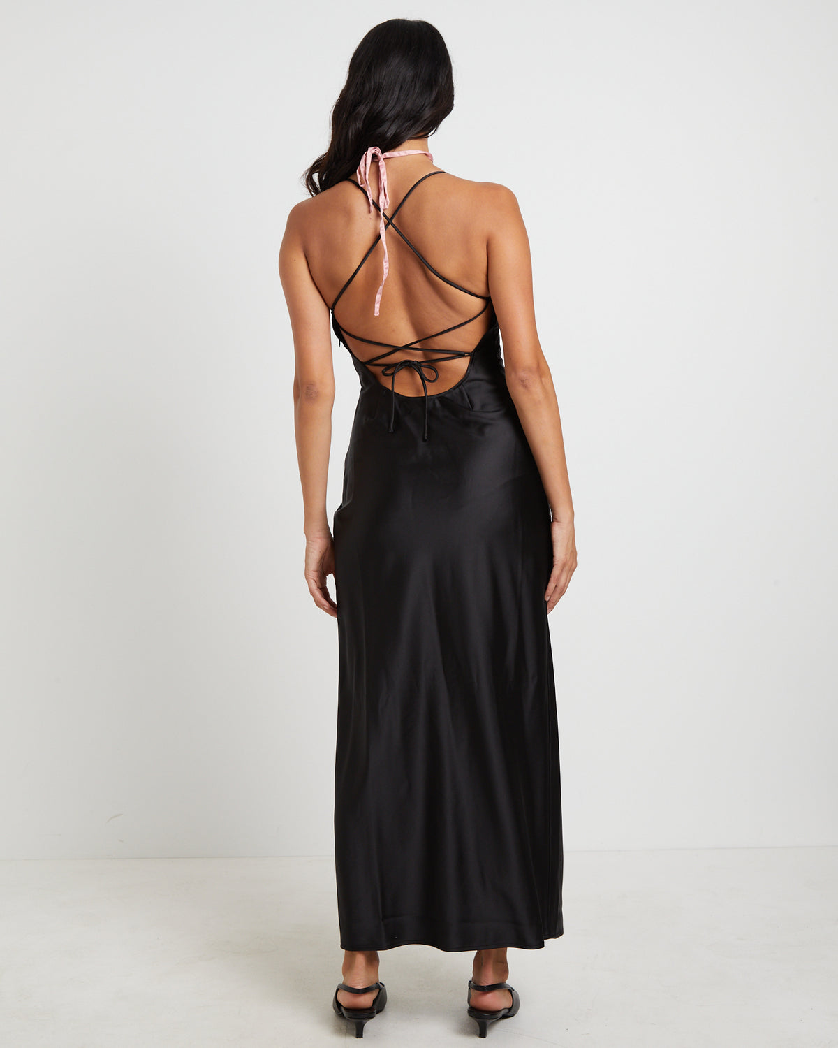 Ruby Romantic Maxi Slip Dress in Black BLACK