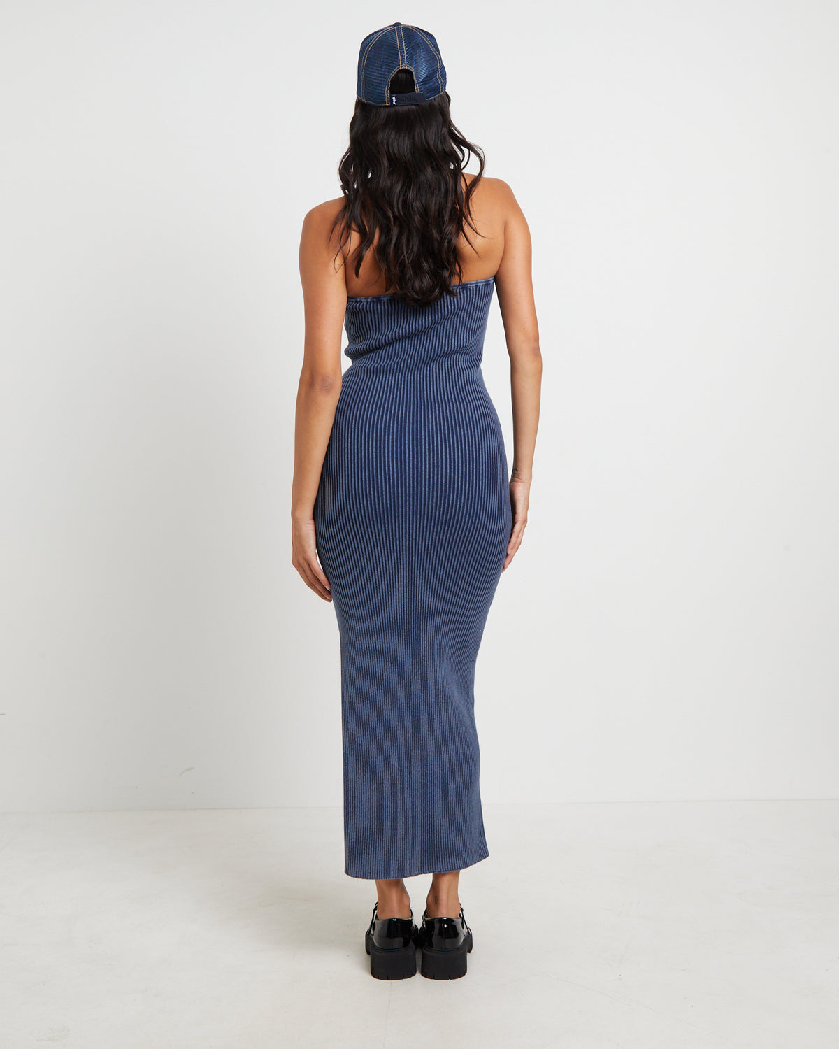 Kiah Acid Rib Knit Bandeau Midi Dress in Blue BLUE