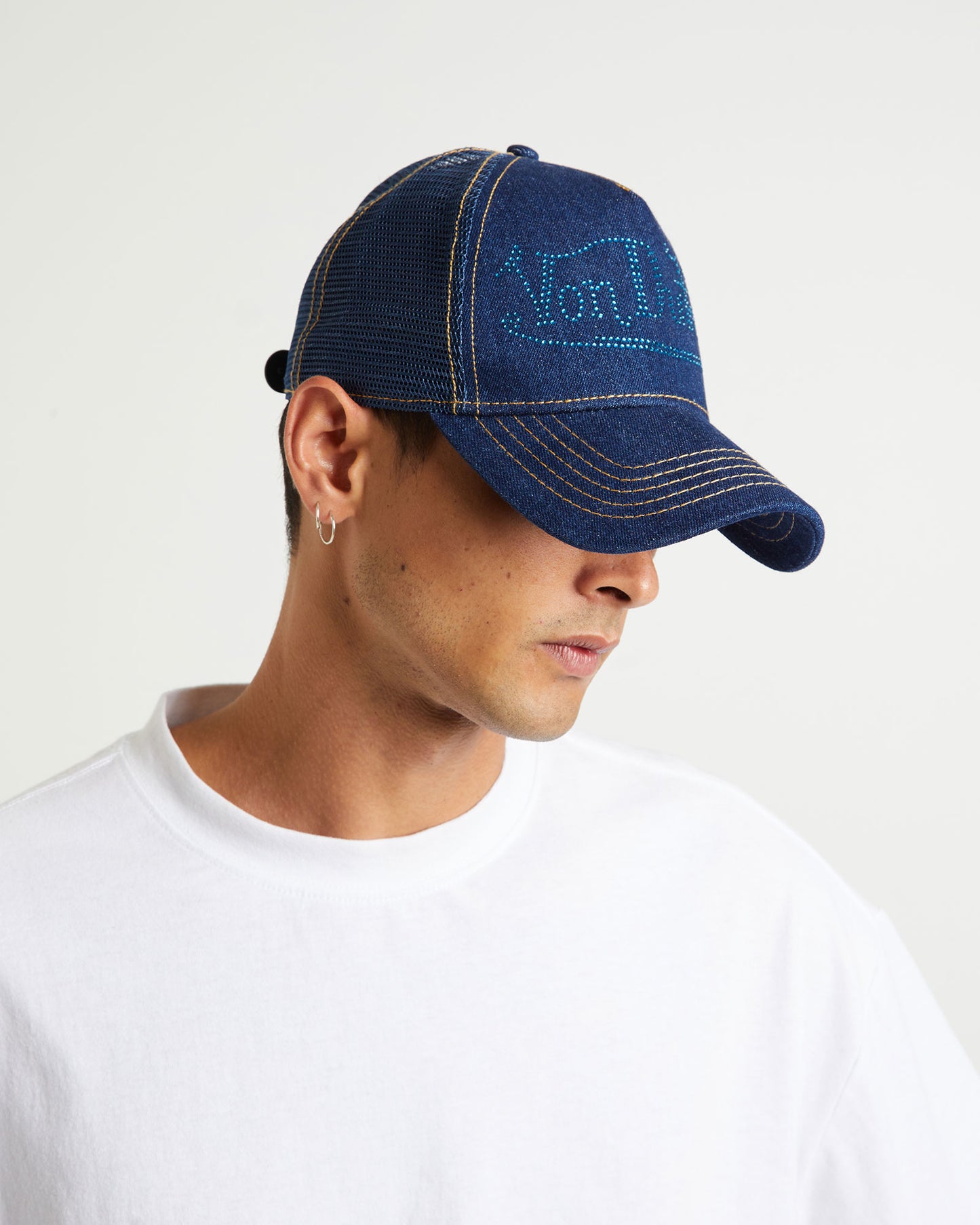Navy Stone Denim Trucker Cap