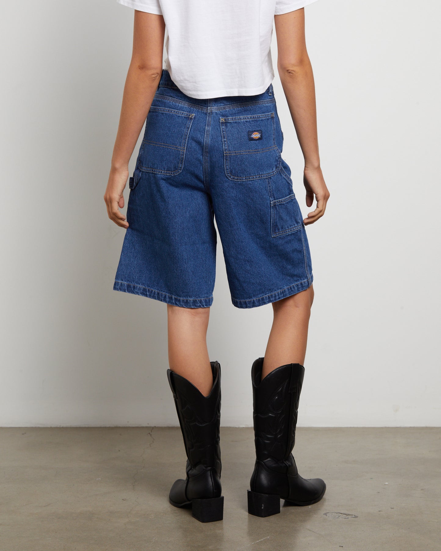 Relaxed Denim Shorts in Stone Washed Indigo