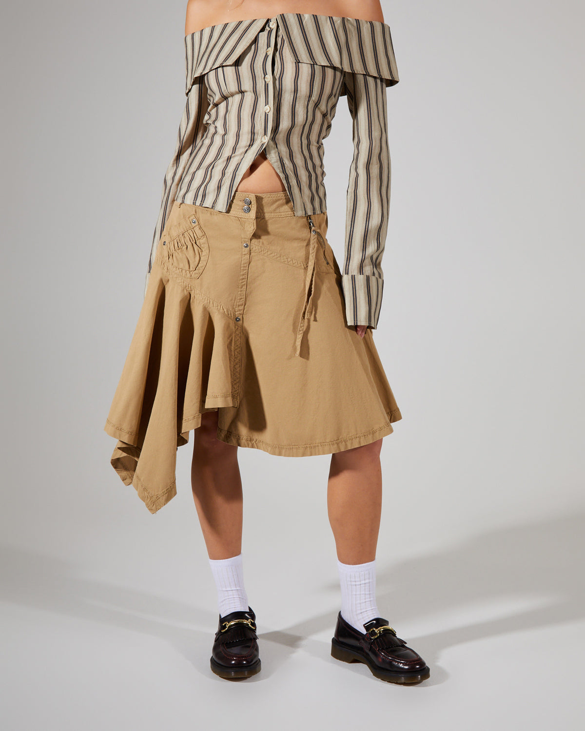 Asymmetric Choppy Cargo Skirt BEIGE