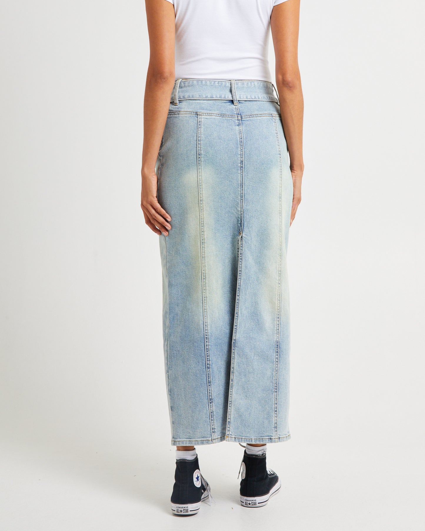 Kaya Low Belted Denim Maxi Skirt