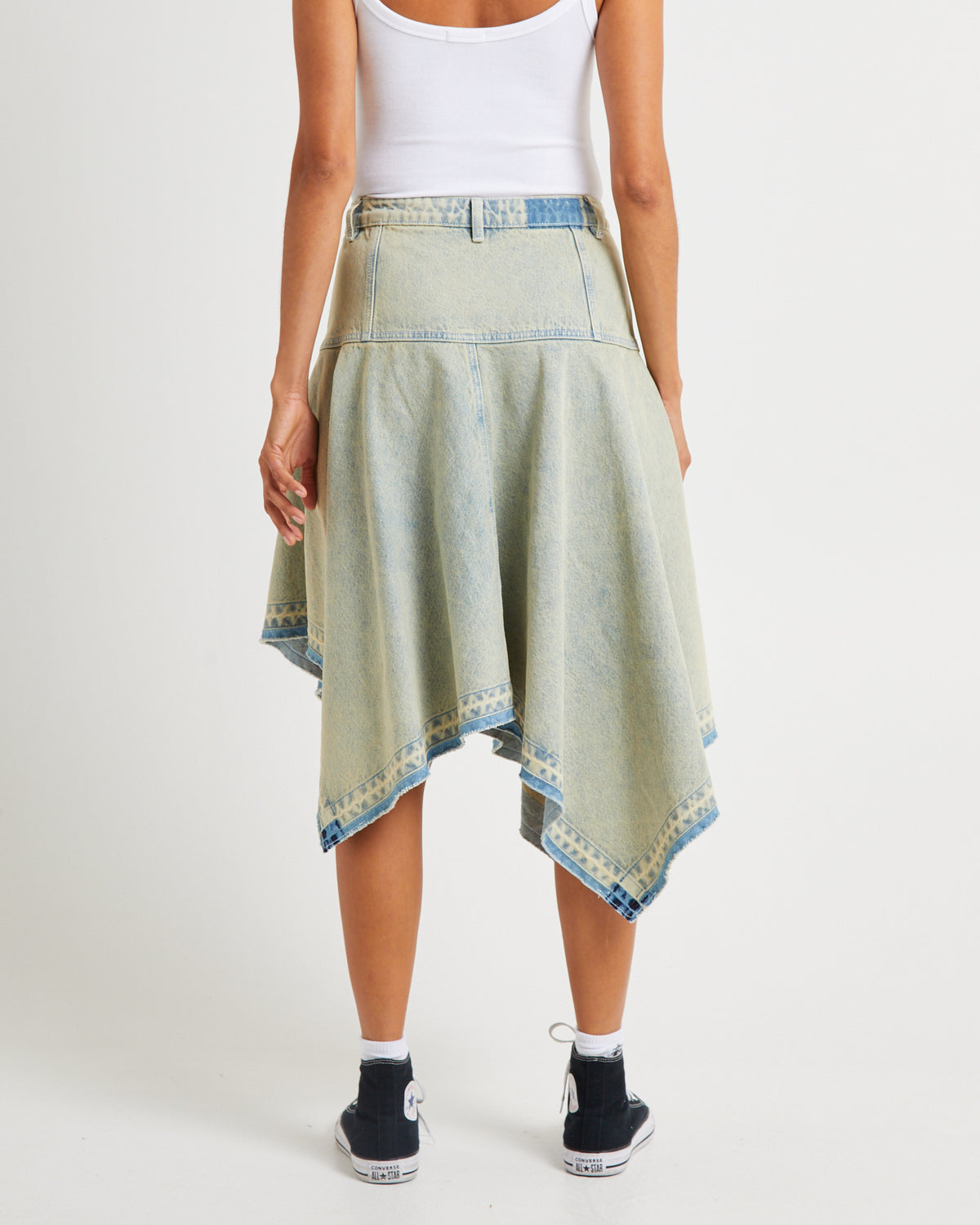 Lopez Handkerchief Hem Denim Skirt ORANGE TINT