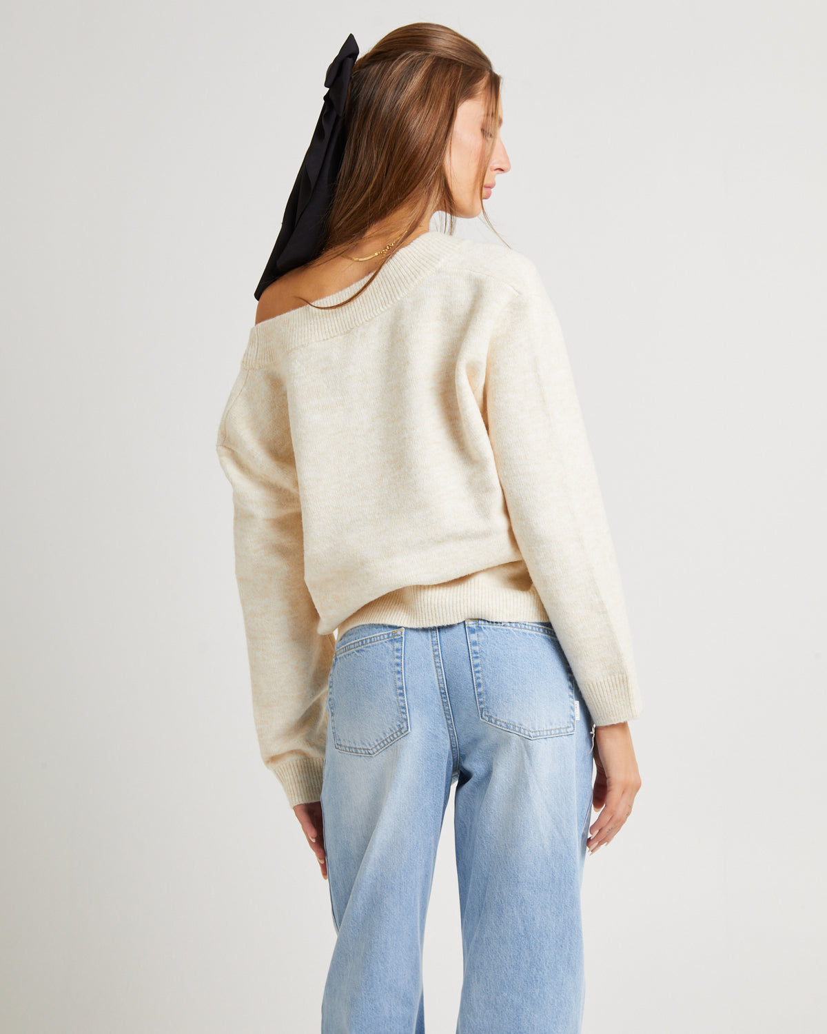 Deep V Neck Slouchy Jumper CASHEW