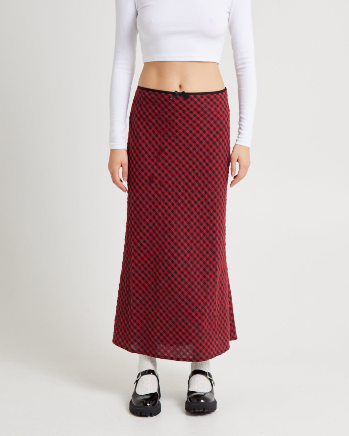 Grunge Plaid Midi Skirt RED