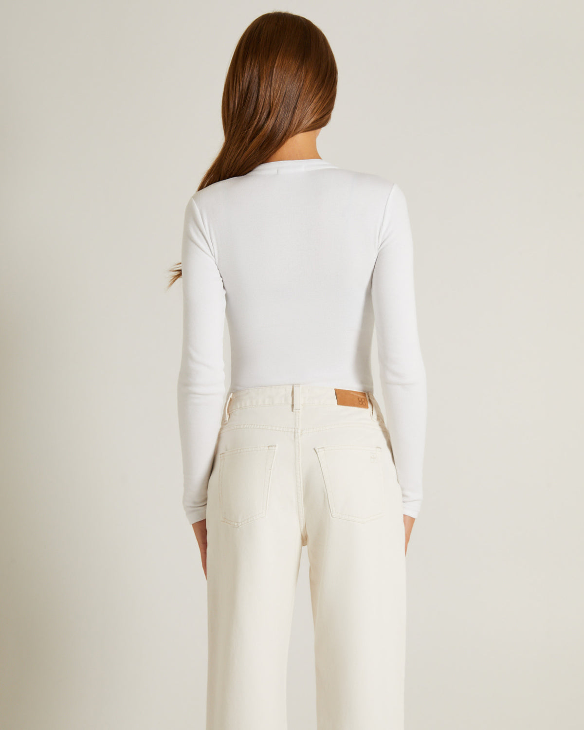Button Front Long Sleeve Bodysuit WHITE