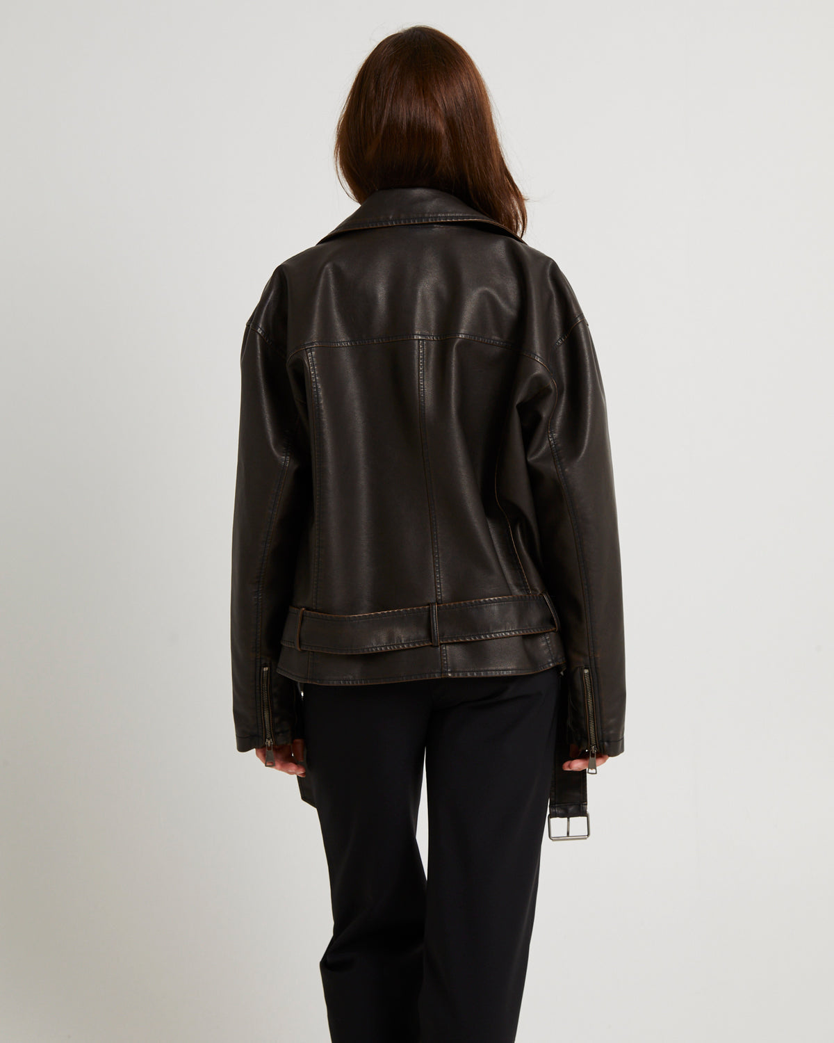 Ines Distressed Biker Jacket CHOCOLATE