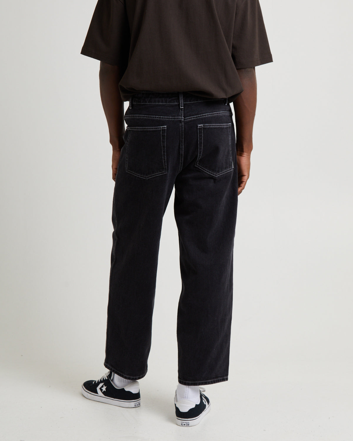 Knocker Contrast Stitch Denim Jeans FLAT OUT BLACK