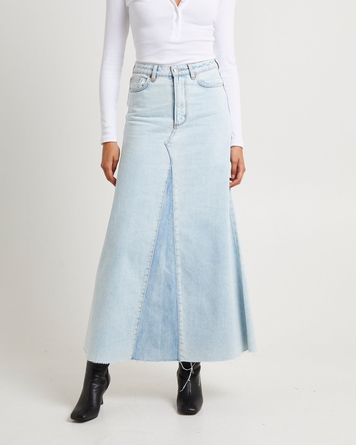 Rework Denim Maxi Skirt - Light Bleach/French Contrast LIGHT BLEACH/FRECH BLUE