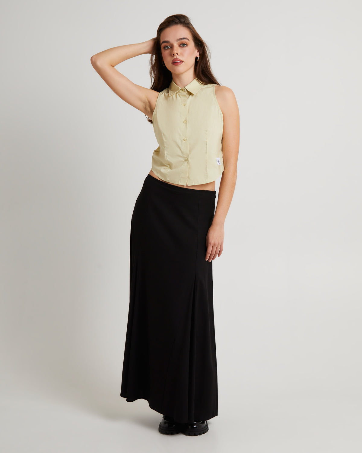 Cotton Poplin Sleeveless Shirt GREEN HAZE