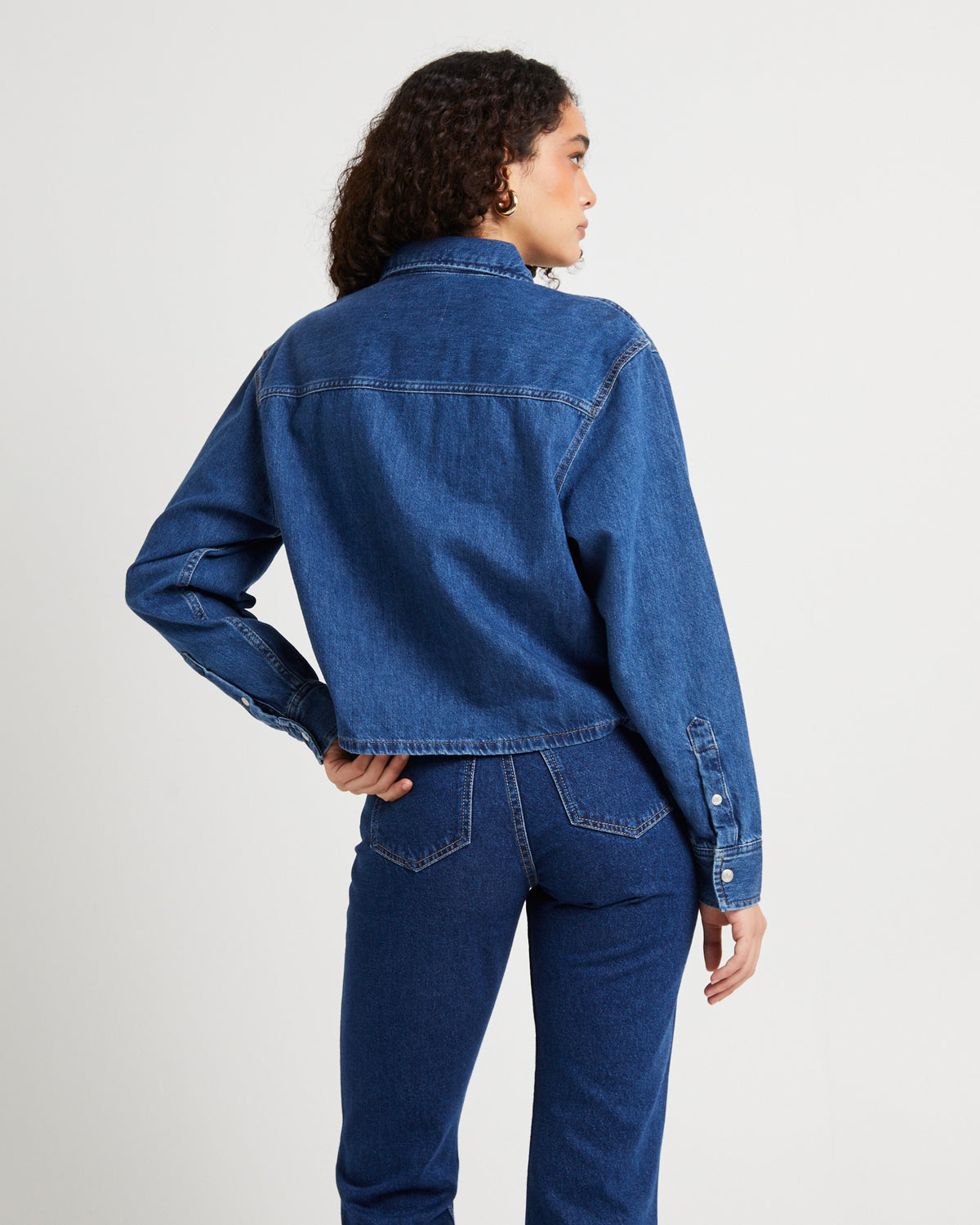 Cropped Dad Denim Shirt STONE BLUE