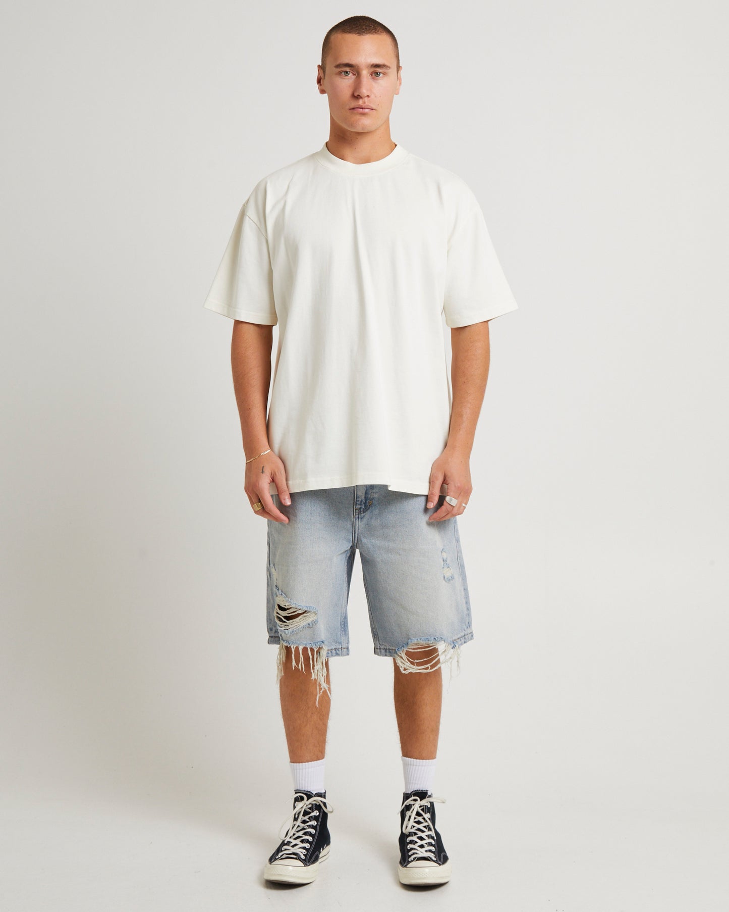 A5 Baggy Sean Rip Denim Shorts