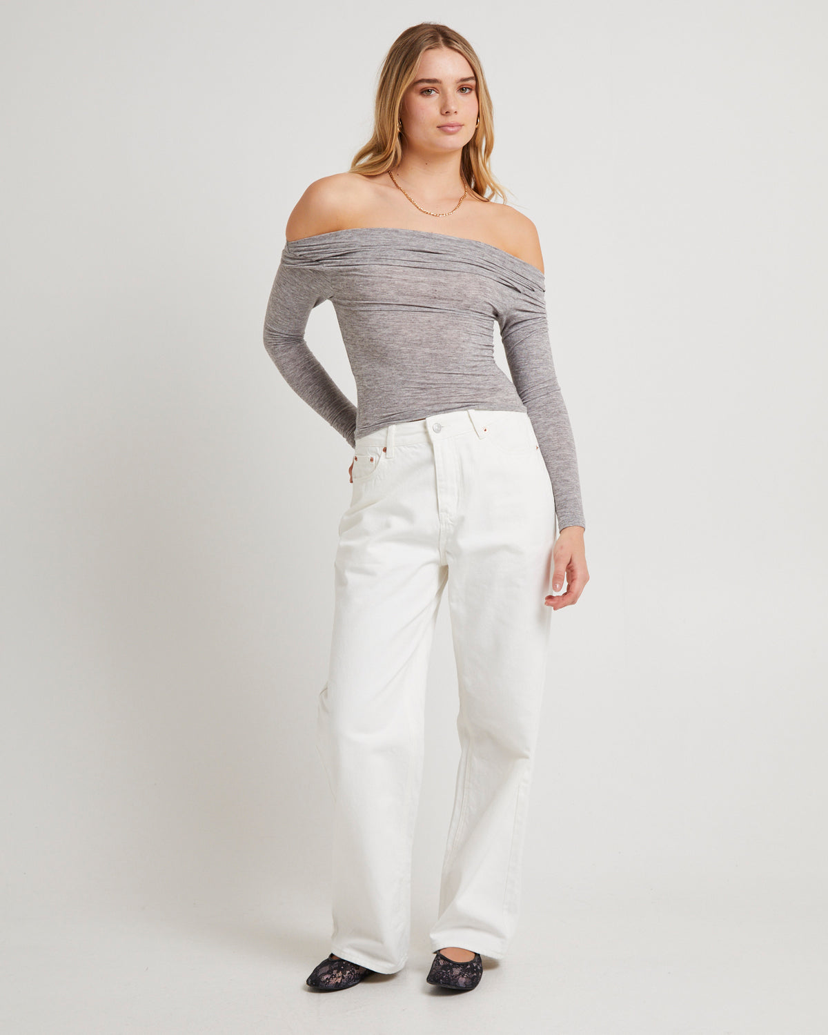 Grey Off Shoulder Top GREY