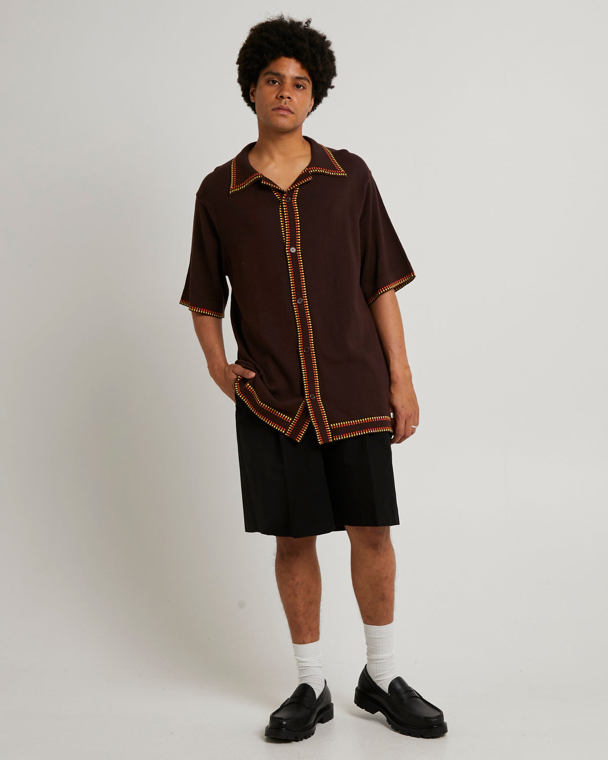Dash Knit Bowler Short Sleeve Shirt BROWN