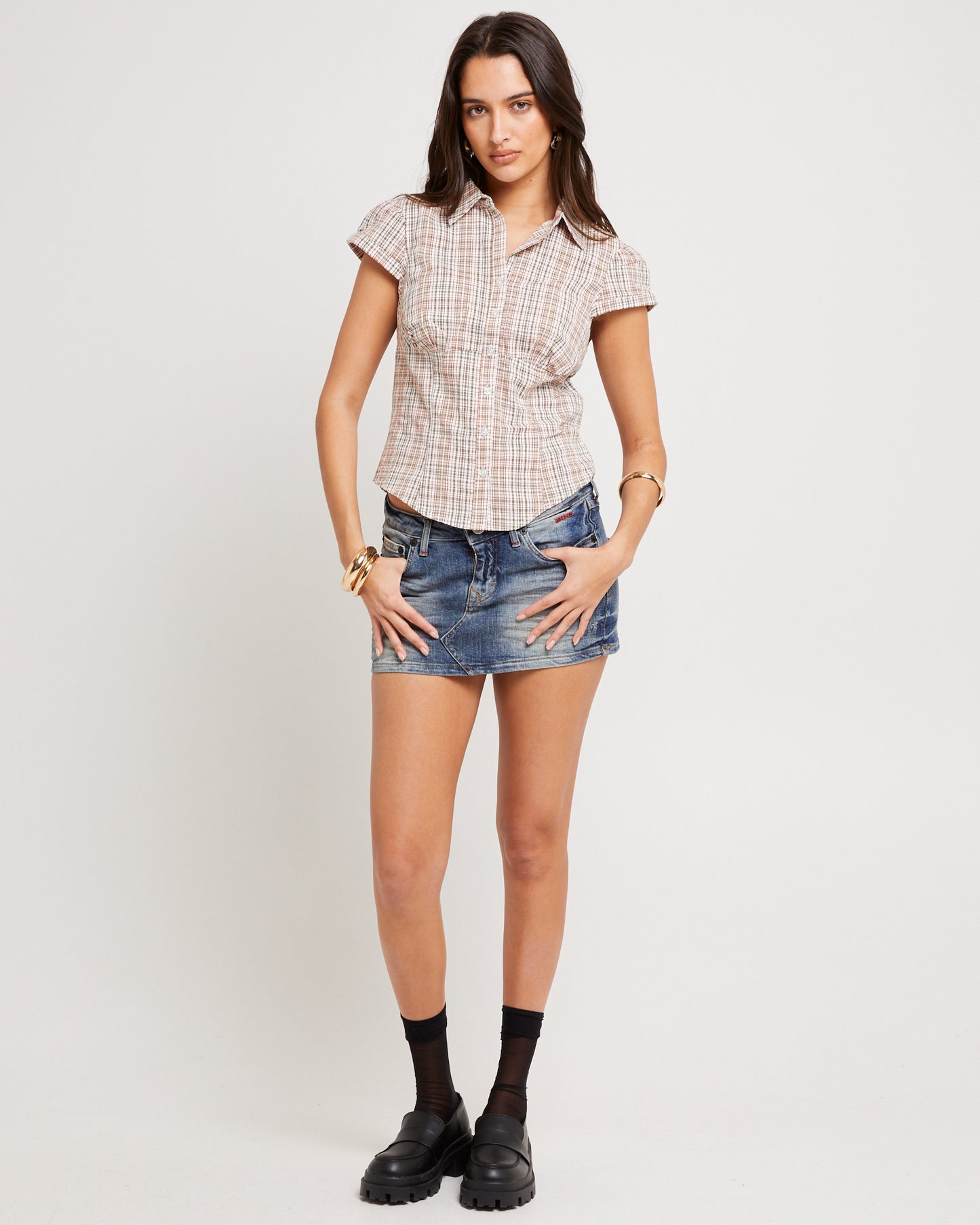 UO Sophie Short-Sleeved Gingham Shirt