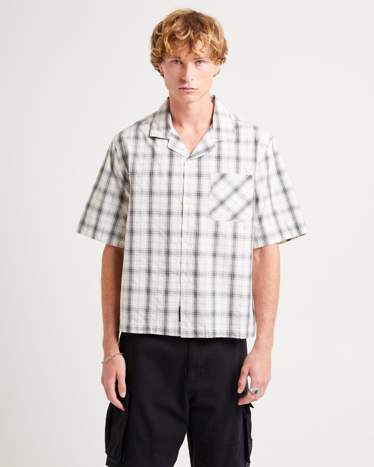 Homage Cropped Resort Shirt WHITE CHECK