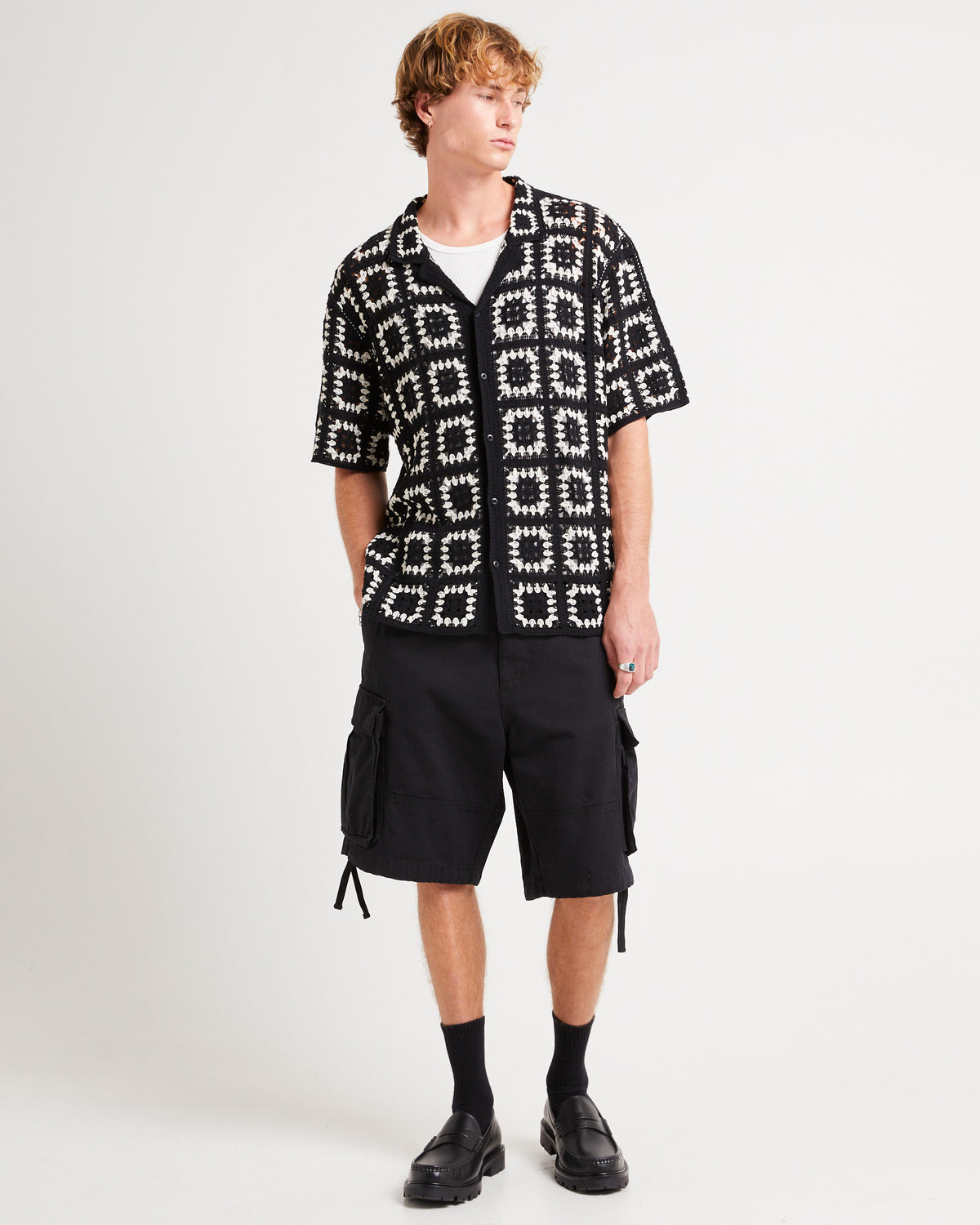 Crochet Short Sleeves Shirt BLACK