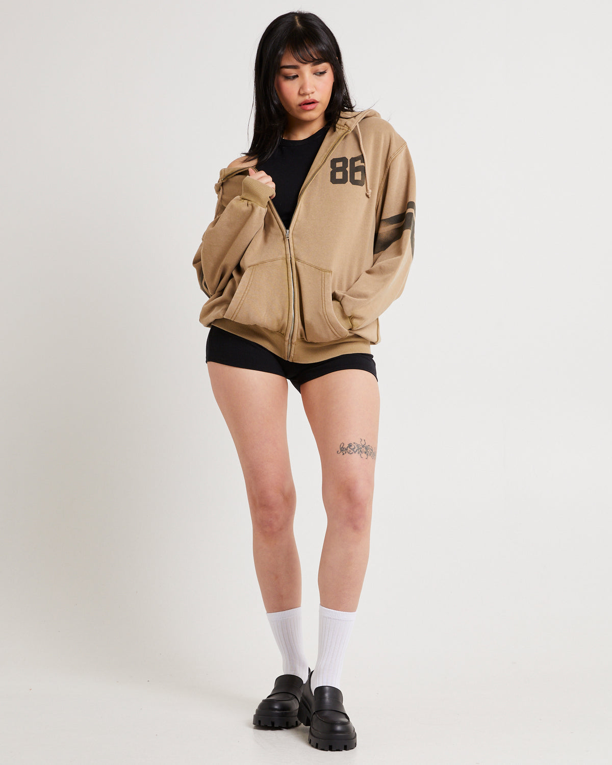 Dusty Zip Through Hoodie DARK SAND
