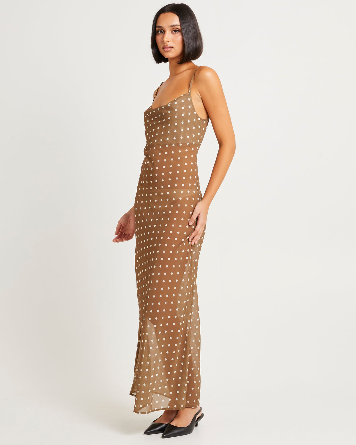 Paris Polka Dot Sheer Maxi Dress OLIVE
