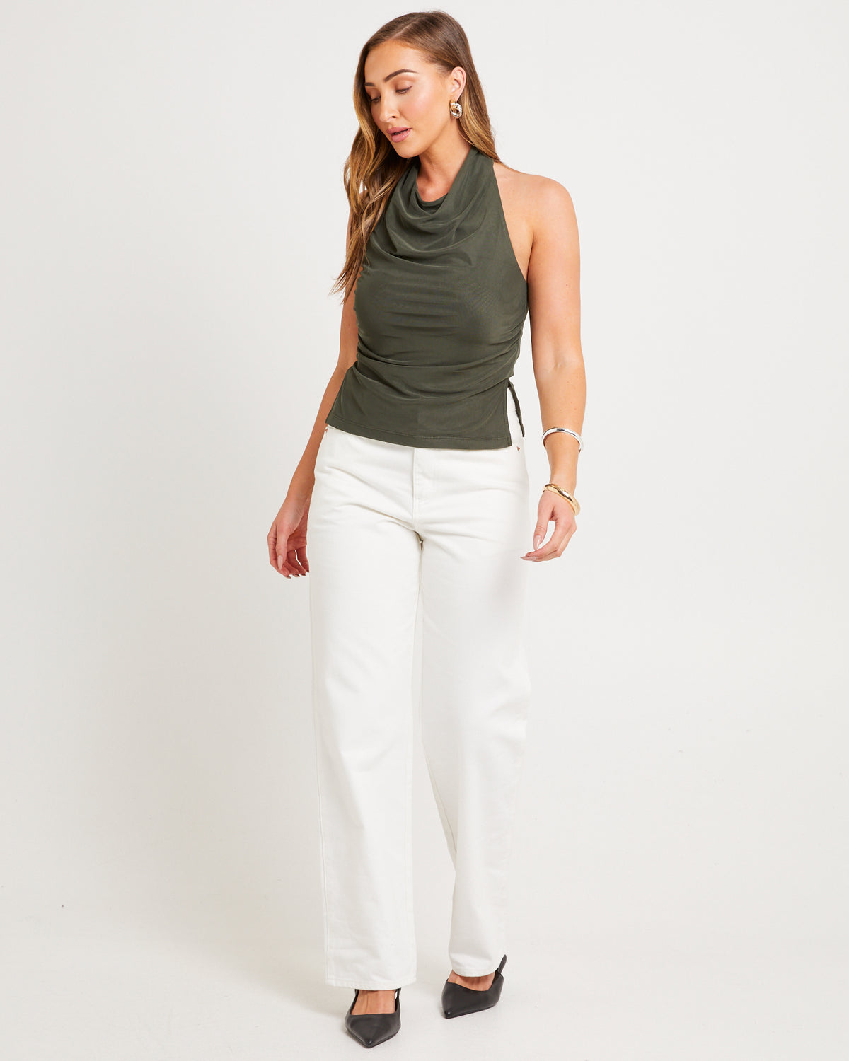 Mesh Halter High Neck Tank Top DEEP GREEN