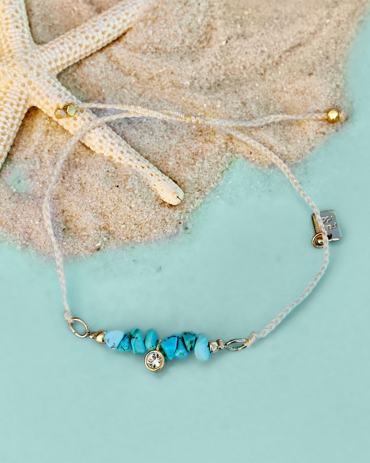 Dainty Turquoise Bead Charm Bracelet NATURAL