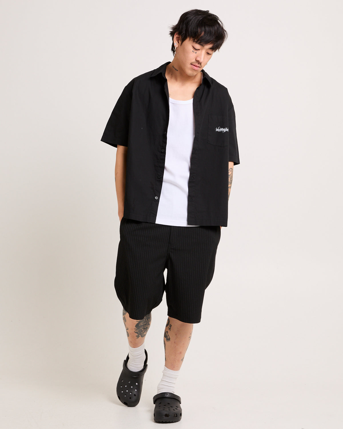 Essence Pinstripe Shorts BLACK