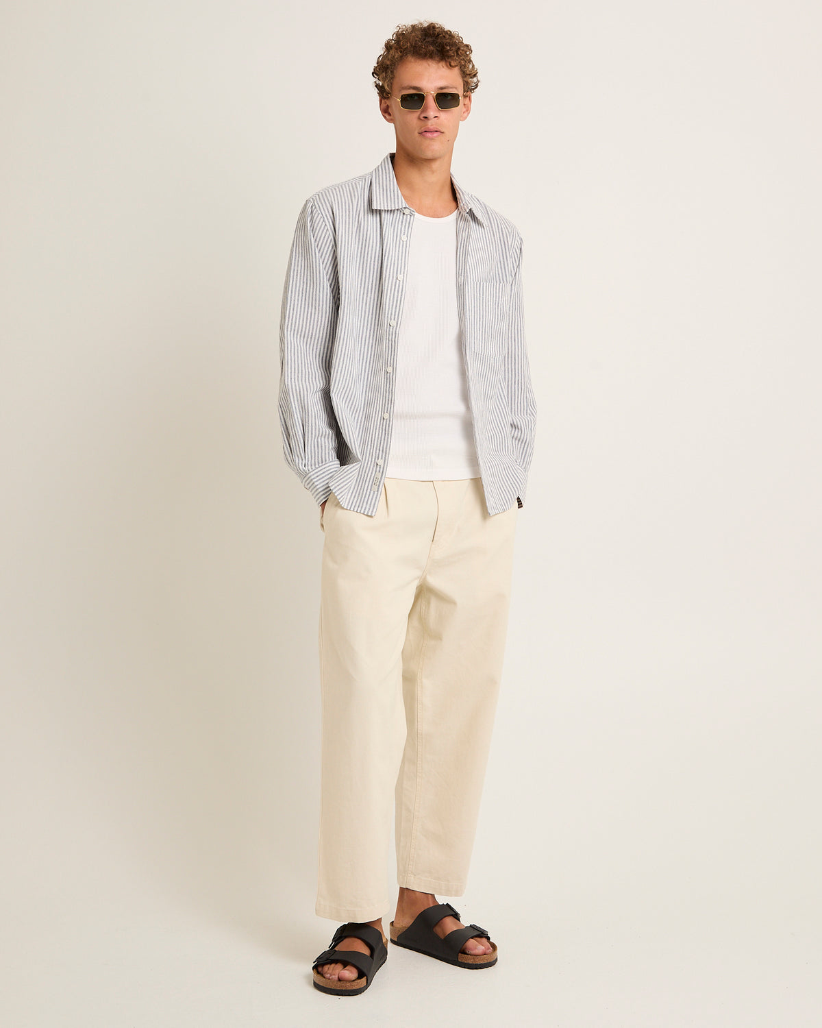 Grover Linen Long Sleeve Shirt BLUE STRIPE
