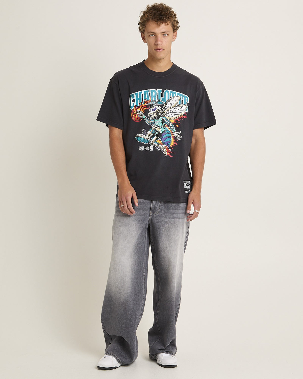 On Fire Charlotte Hornets T-Shirt OVERDYED BLACK