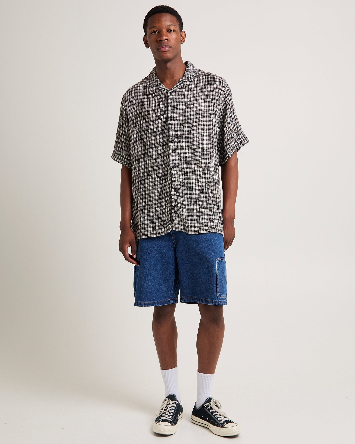 Asta Seer Sucker Regular Shirt Steel Check