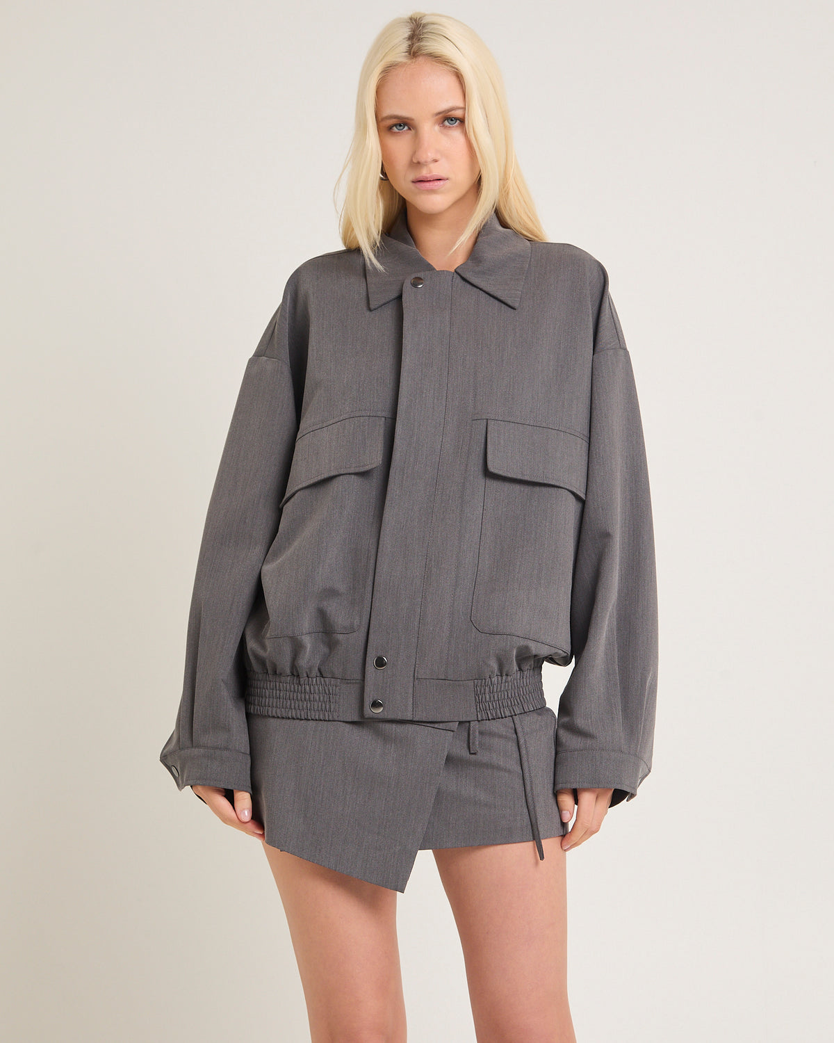 Jen Oversized Patch Pocket Jacket GREY SUITING
