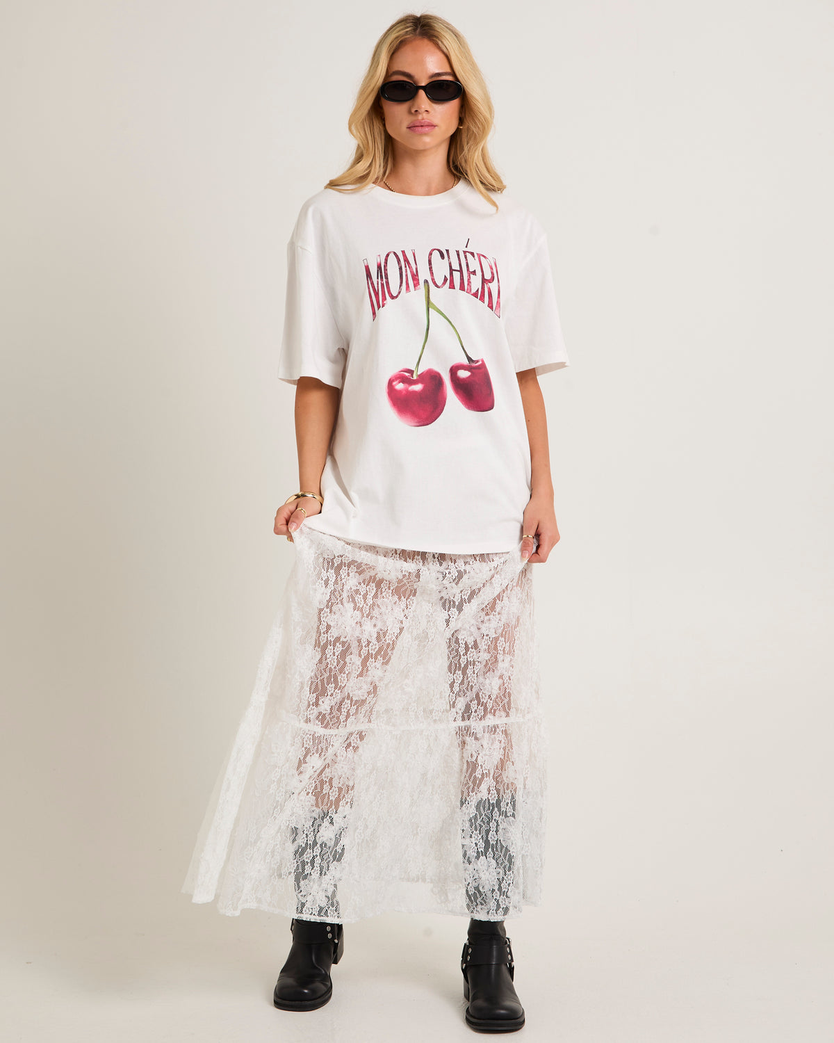 Imani Lace Tiered Maxi Skirt WHITE