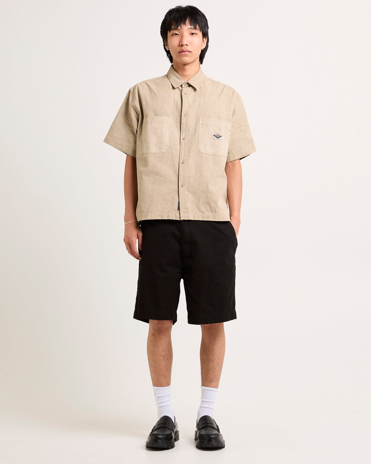 River Relaxed Denim Shorts BLACK
