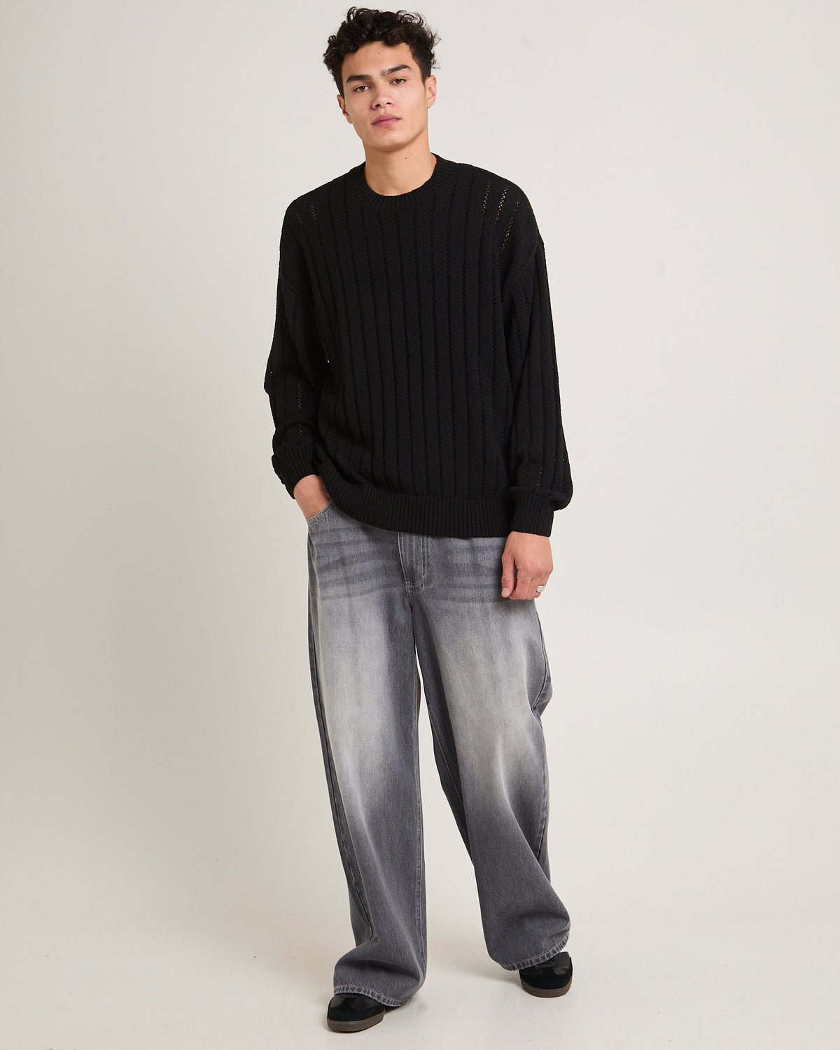 Manual Knit Crew Jumper BLACK