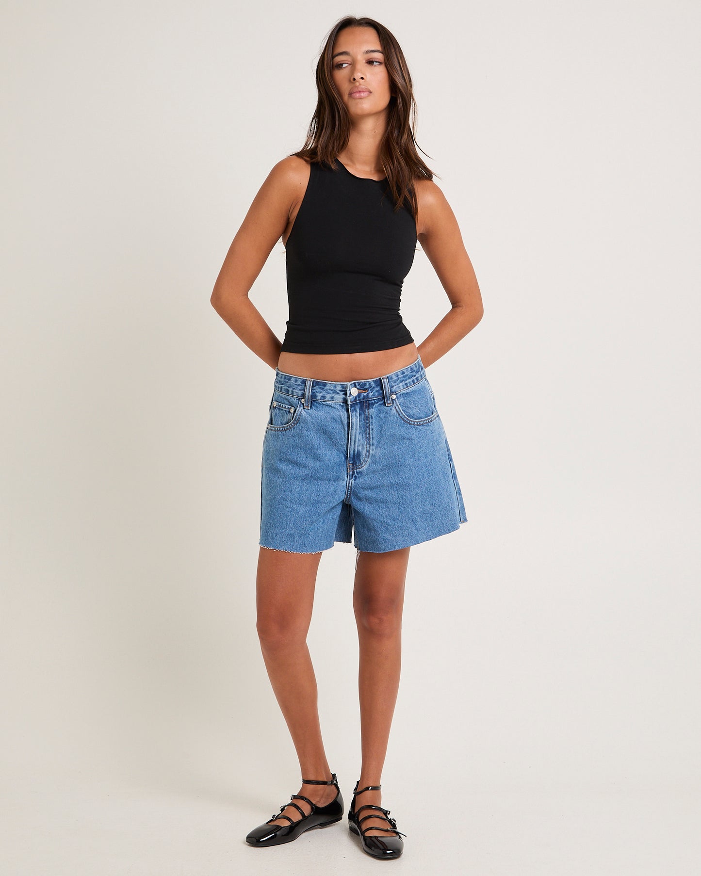 Kourtney Raw Chop Denim Shorts