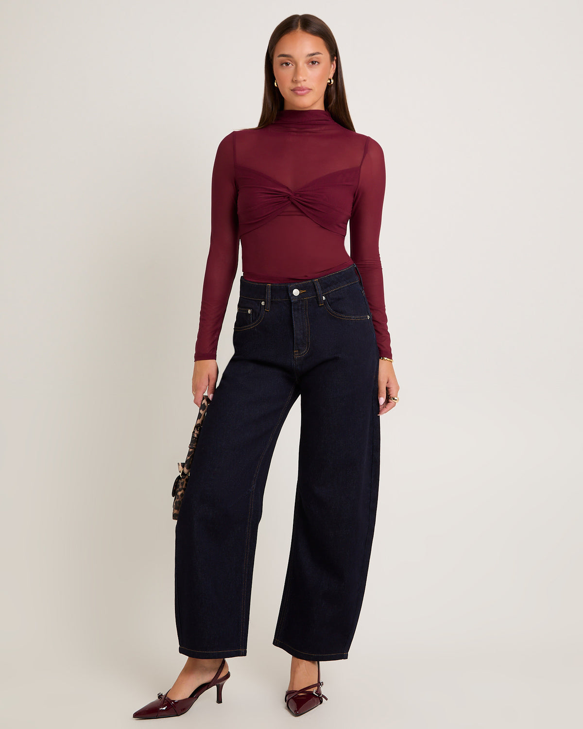 Tae Twist Detail Mesh Turtleneck DEEP WINE