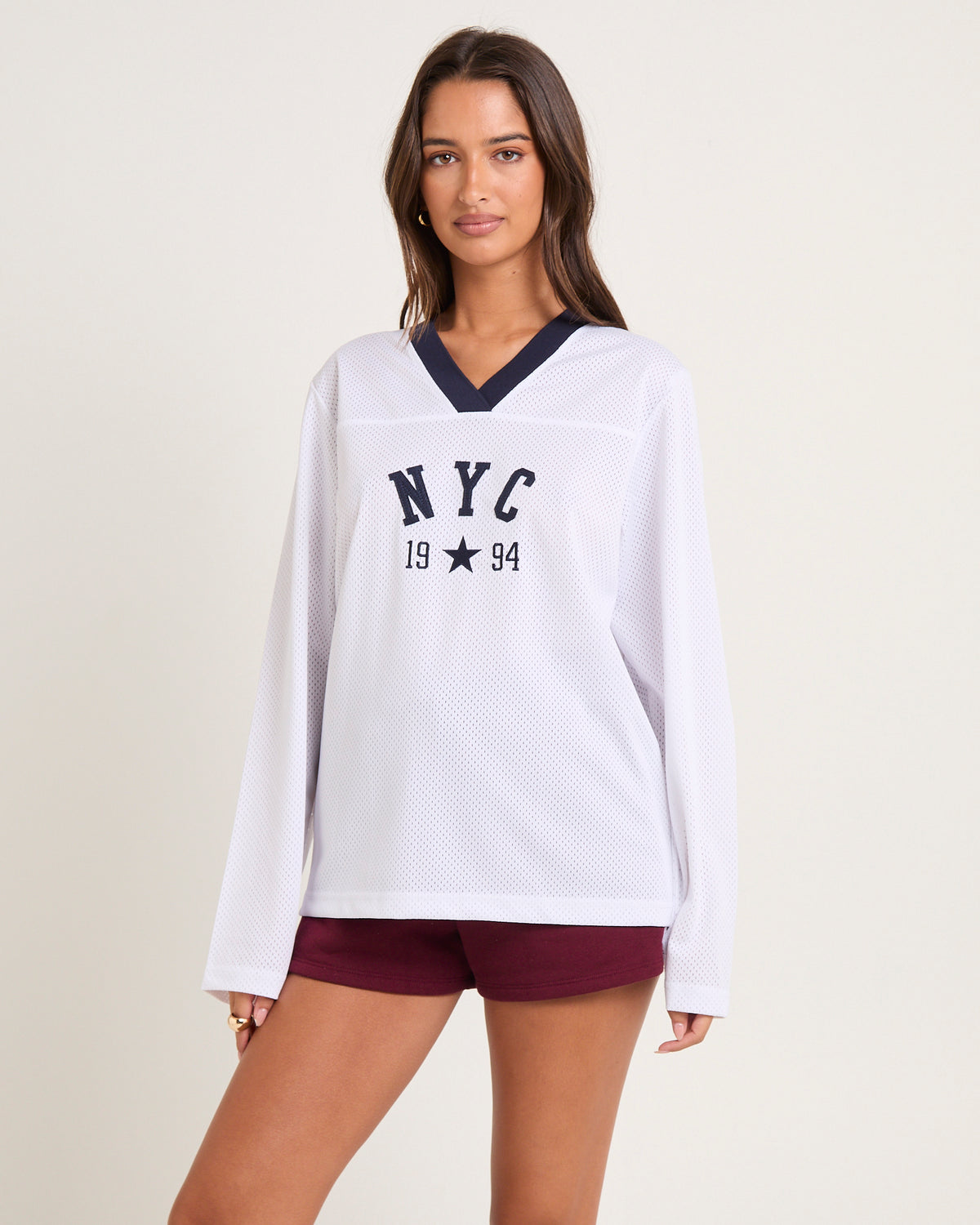 Brianna Mesh Sports Long Sleeve T-Shirt WHITE