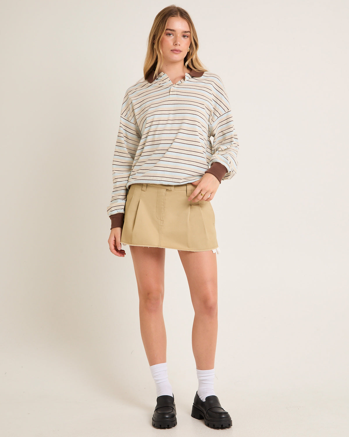Jase Stripe Long Sleeve Polo Shirt BABY BLUE