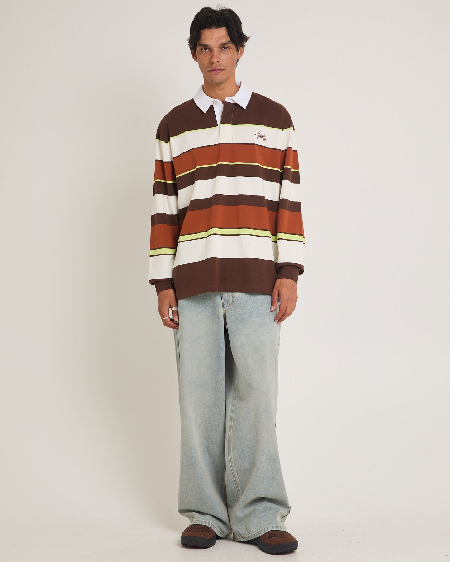 Variagated Stripe Rugby Long Sleeve Polo Shirt