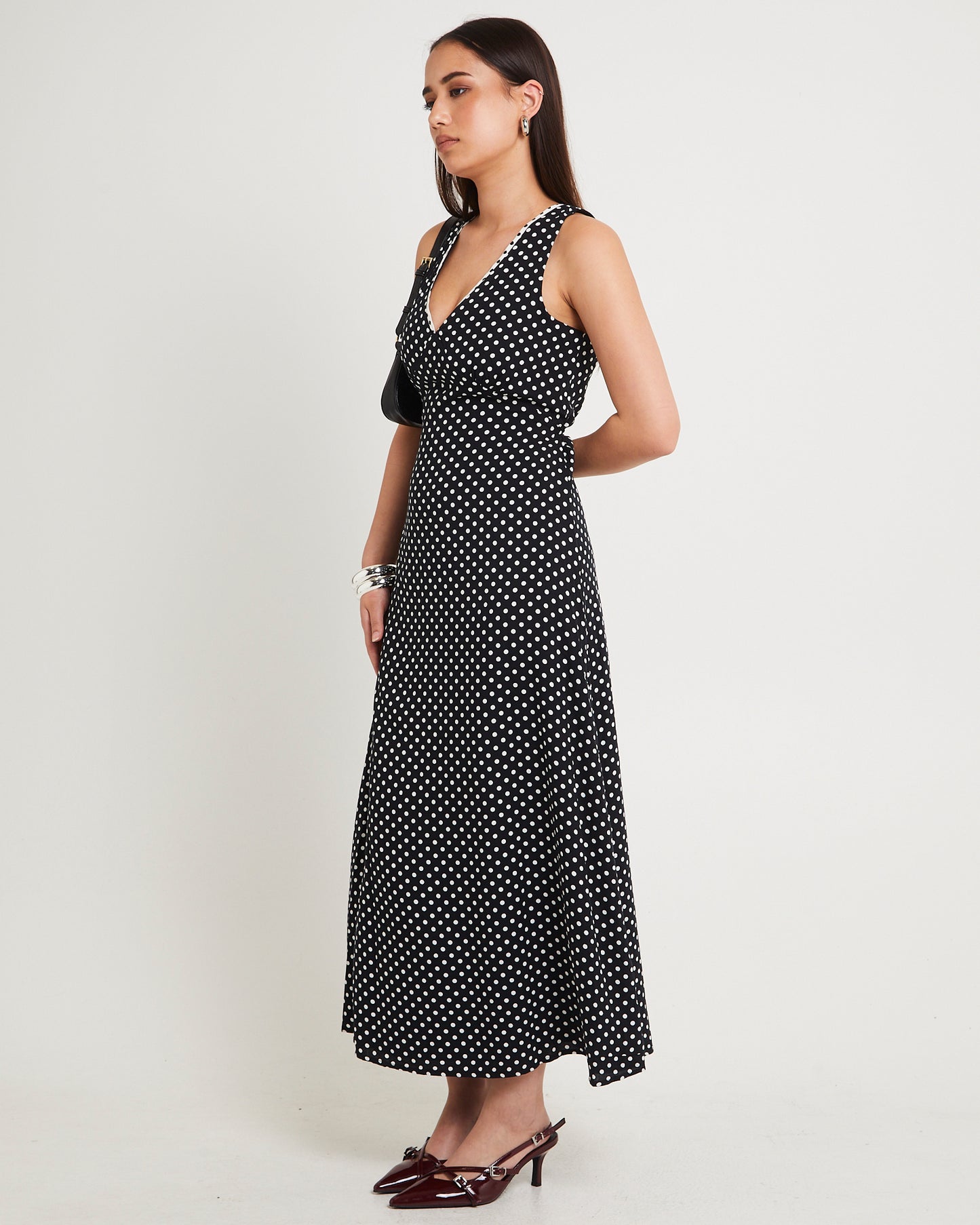 Polkadot V Neck Maxi Dress