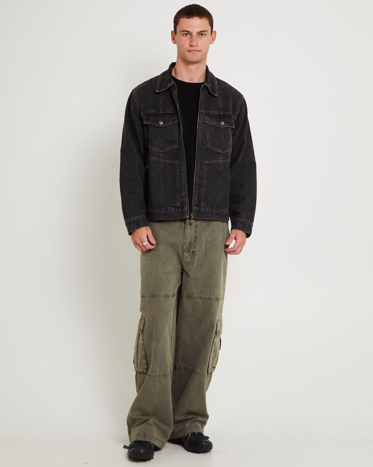 Halls Cropped Harrington Denim Jacket DAZED BLACK