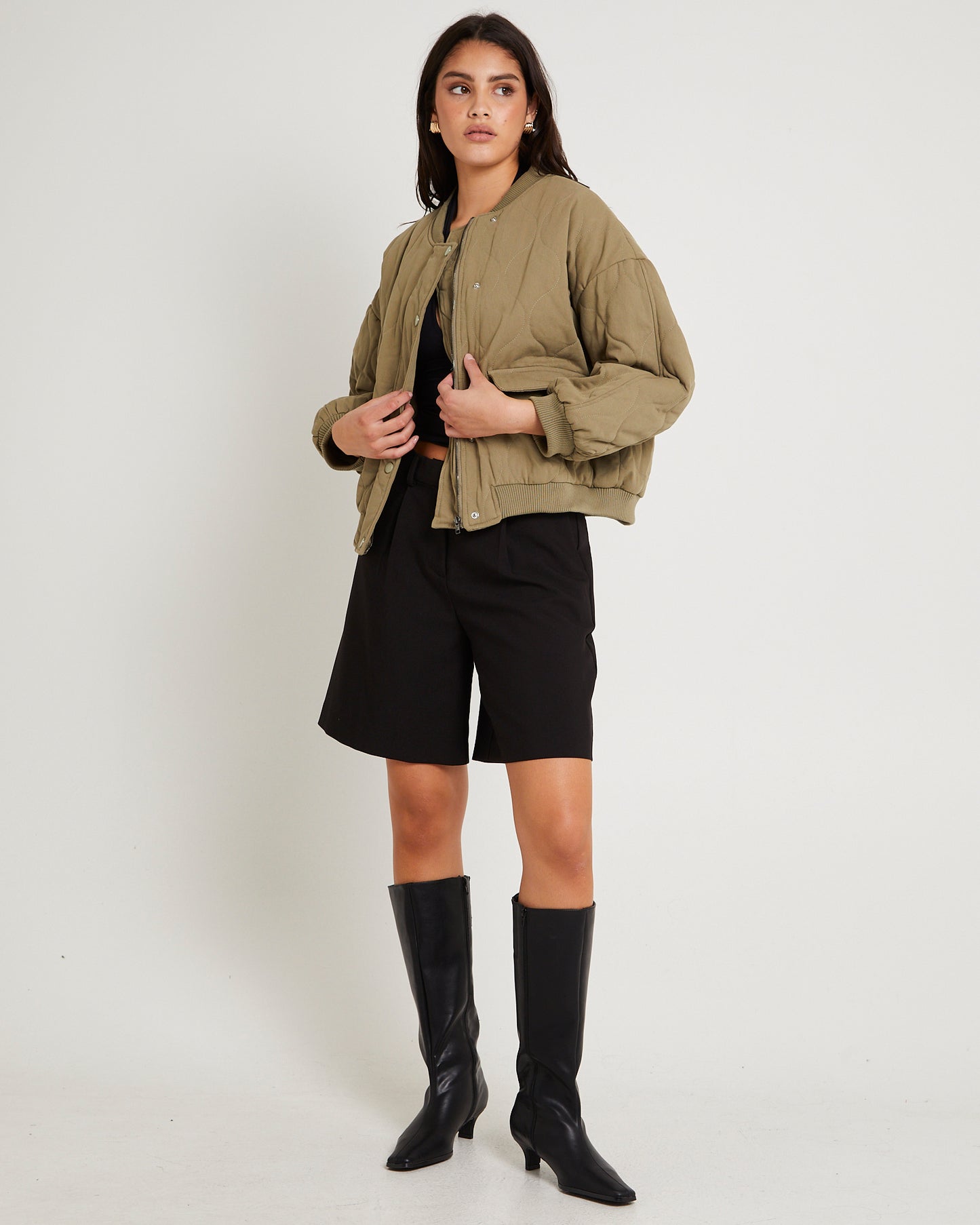 Quilt Detail Oversized Bomber Jacket