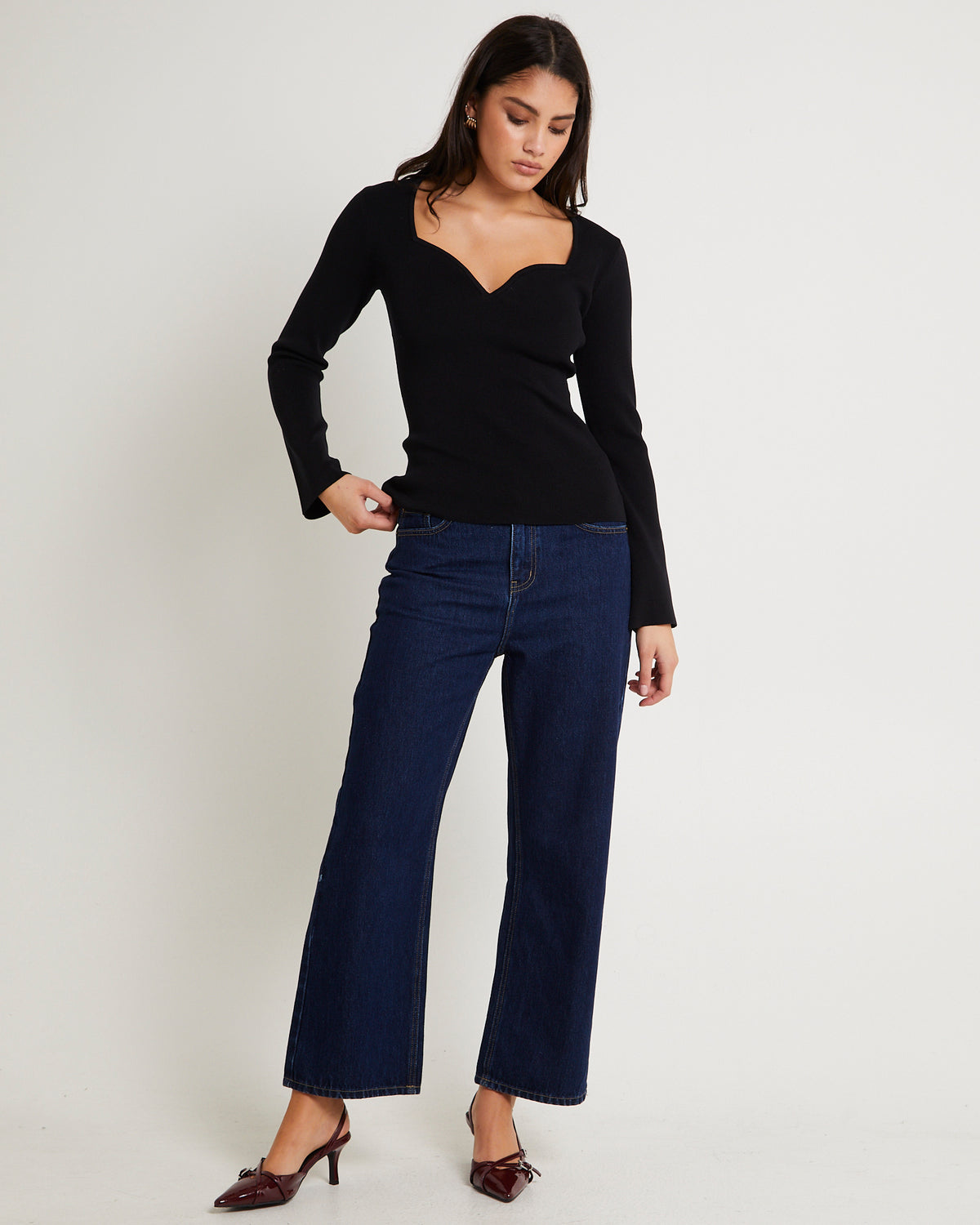 Sweetheart Long Sleeve Top BLACK