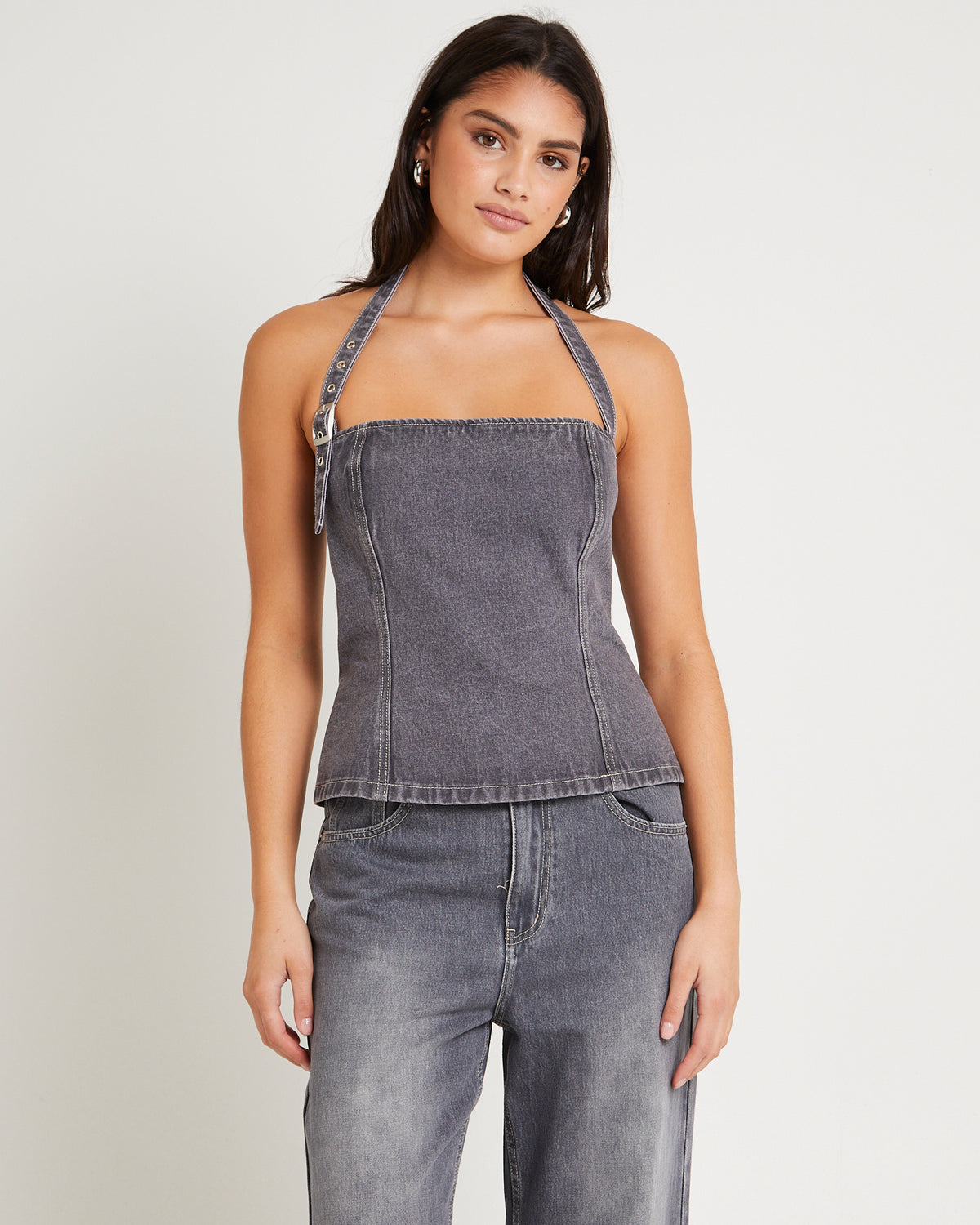 Allegra Corset Denim Top CHARCOAL TINT