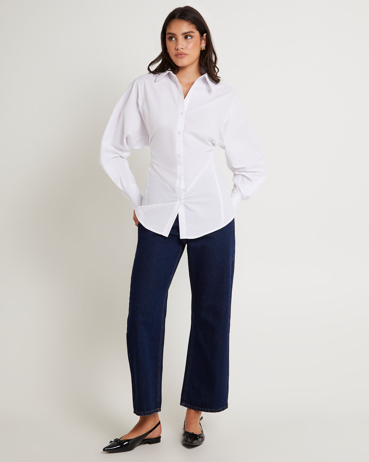 Cinched Longline Shirt WHITE