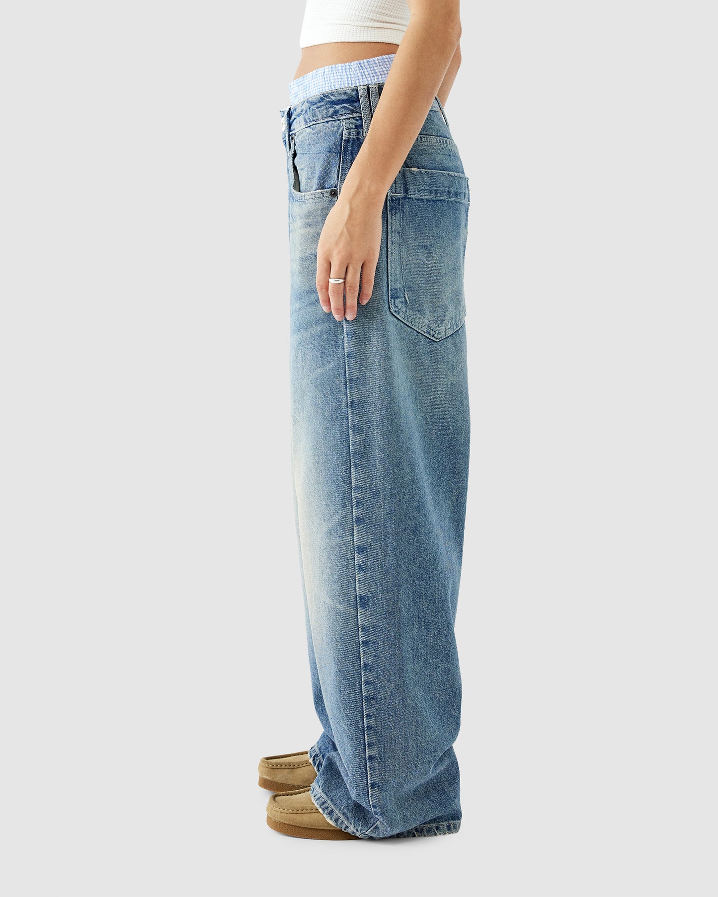 Boxer Waistband Wide Leg Denim Jeans