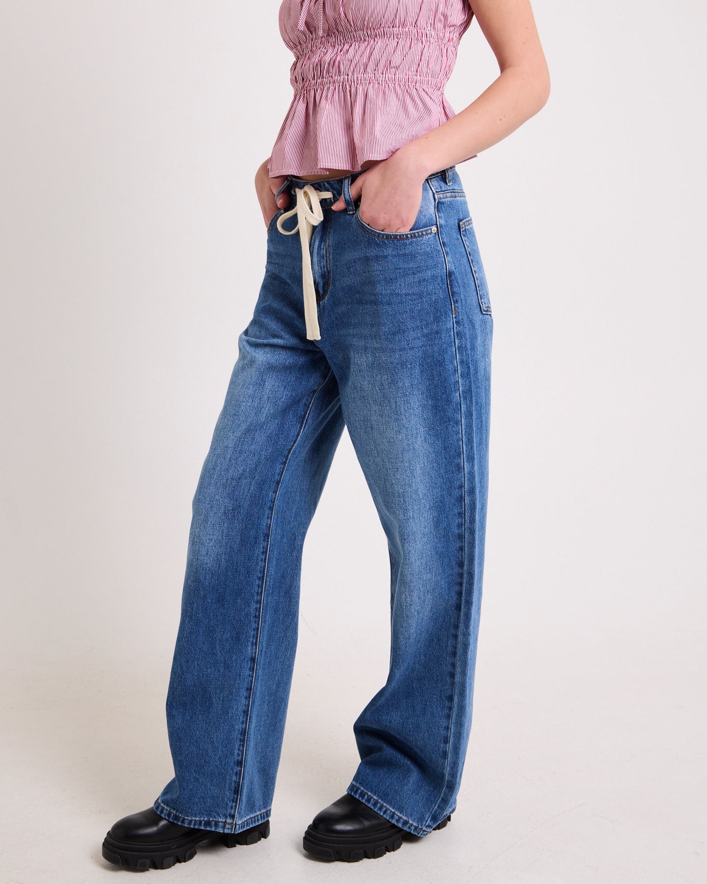 Cora Tie Wide Leg Denim Jeans