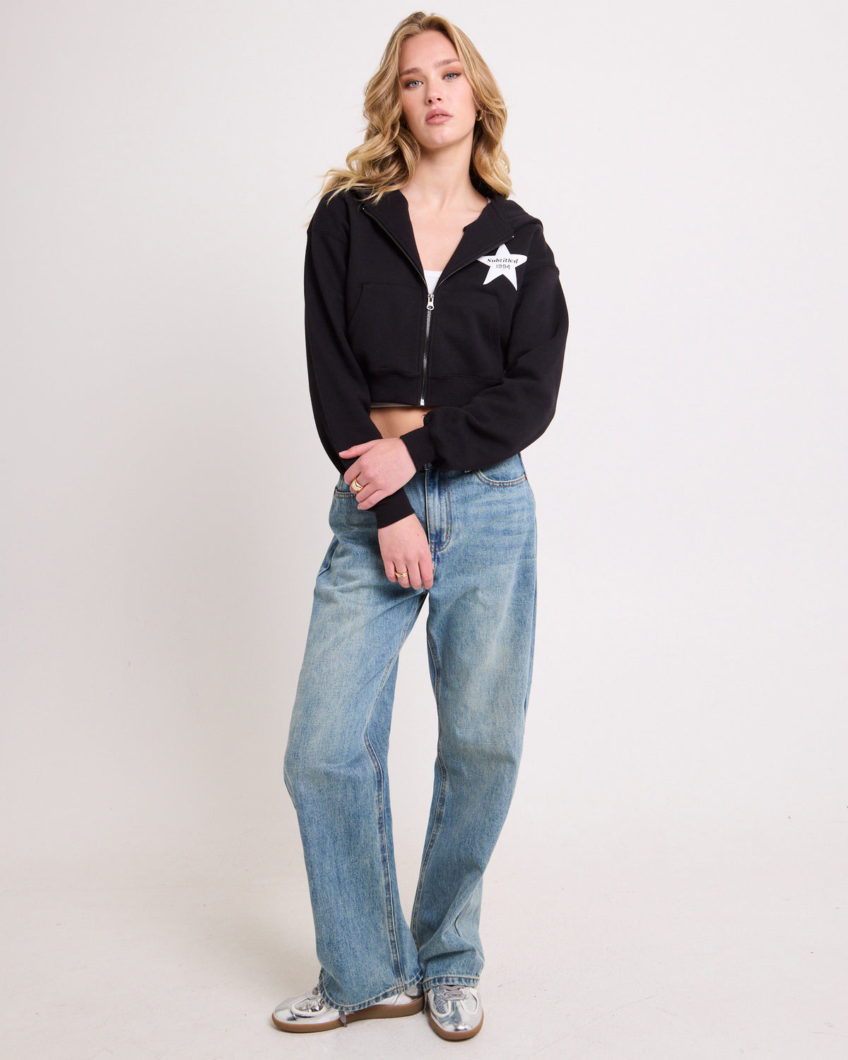 Stargazer Cropped Zip Hoodie BLACK
