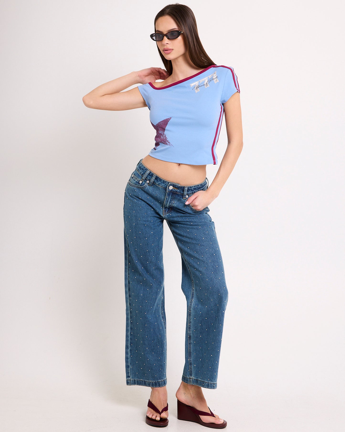 Razor Rhinestone Straight Denim Jeans