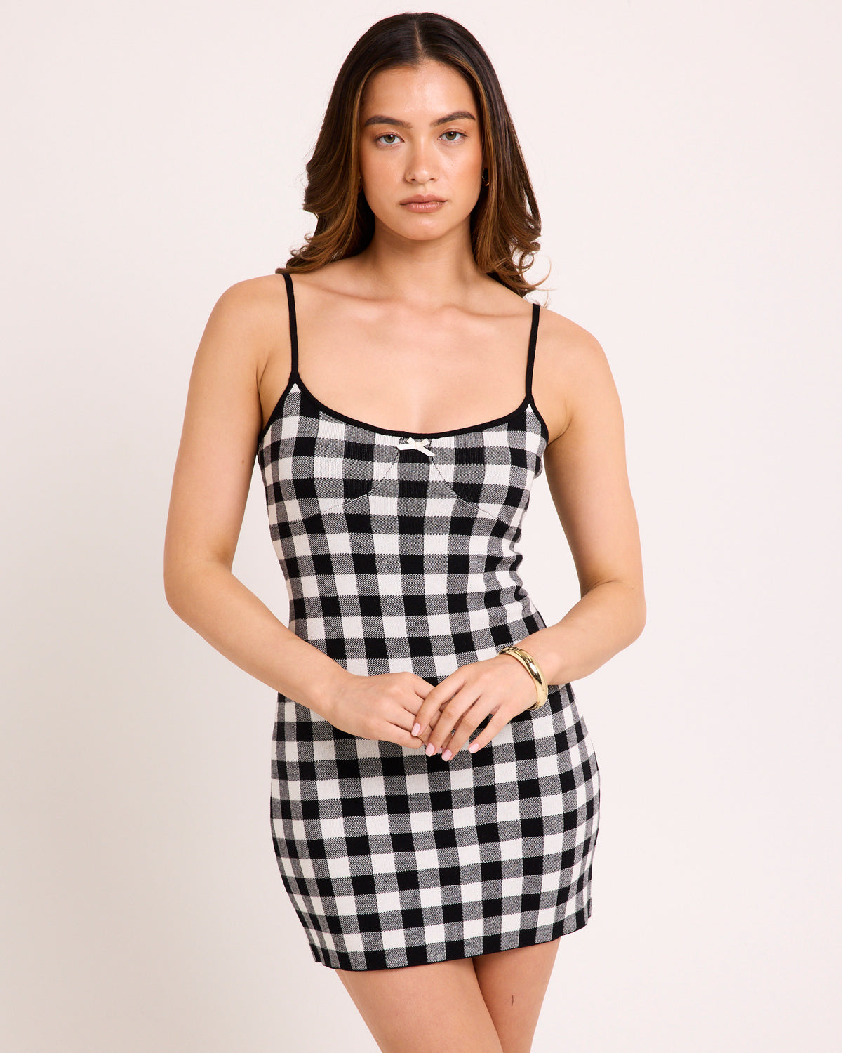 Eris Check Mini Dress BLACK WHITE