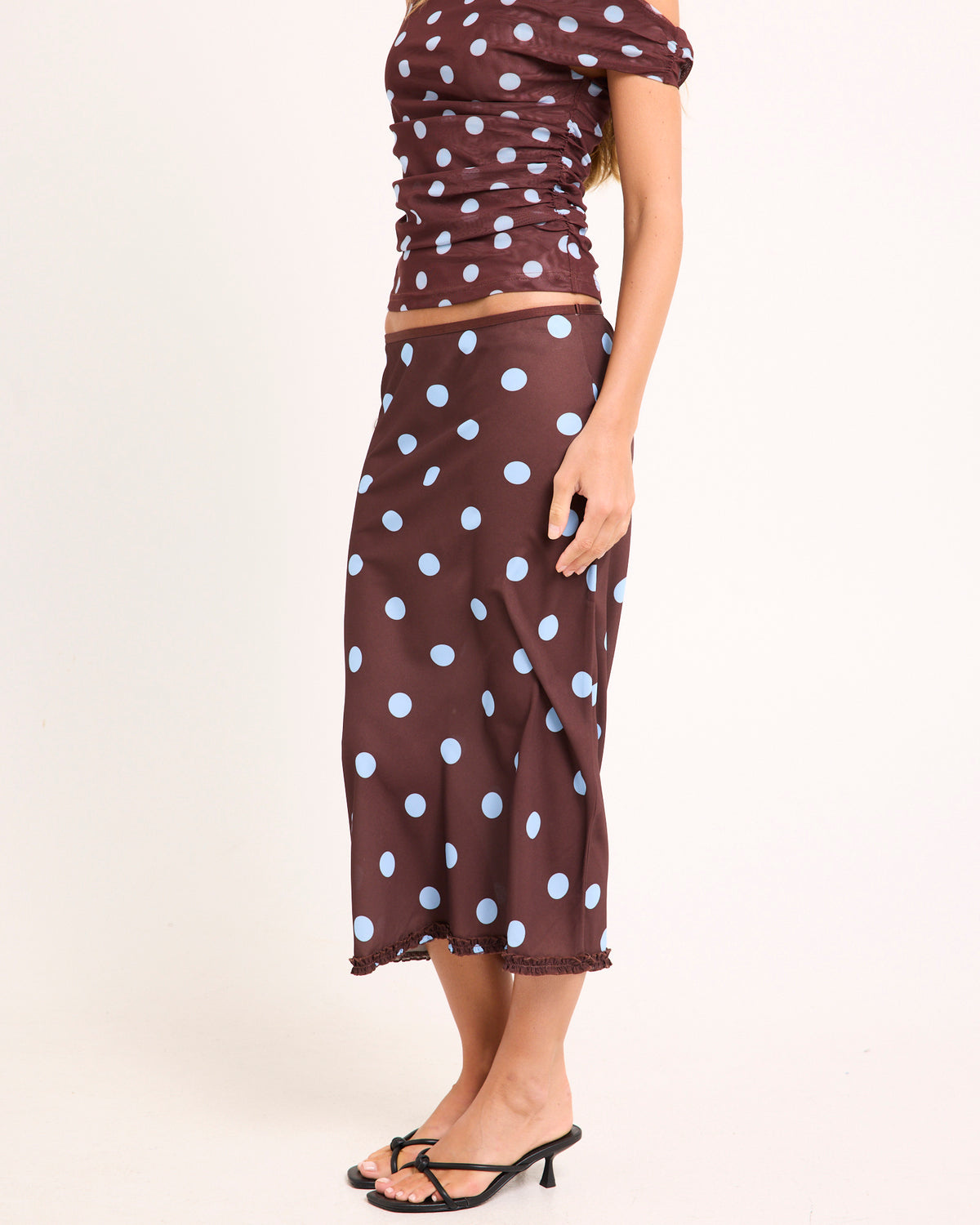 Bijou Polka Midi Skirt CHOC BLUE SPOT